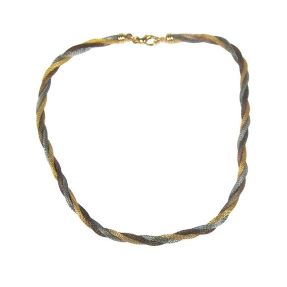 Baskin Brothers Vintage Twisted Rope Chain Necklace Gold Tone Sleek Modern 18 In - Picture 1 of 9
